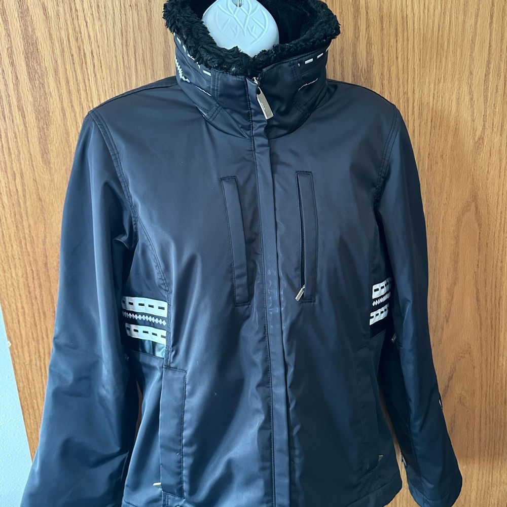 Spyder XLT Ski Snowboarding Jacket Women's Black Size 2 Removable Hood/Collar
